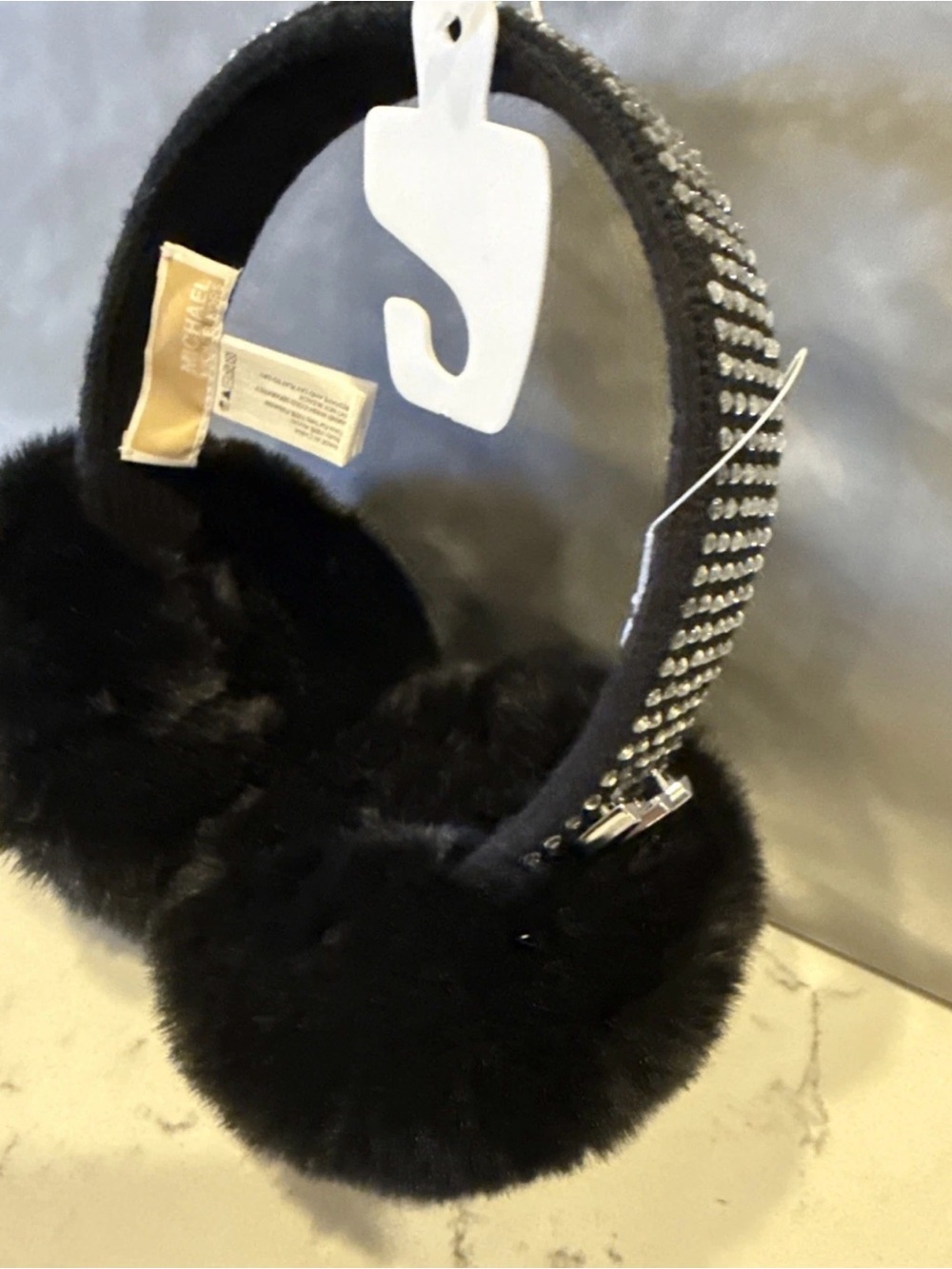 MICHAEL Michael Kors Black Faux Fur Crystal-Embellished Earmuffs